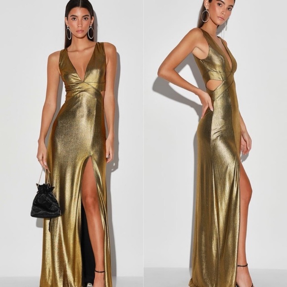 Lulus Dresses & Skirts - Lulus True Glamour Gold Metallic Sleeveless Cutout Maxi Dress
